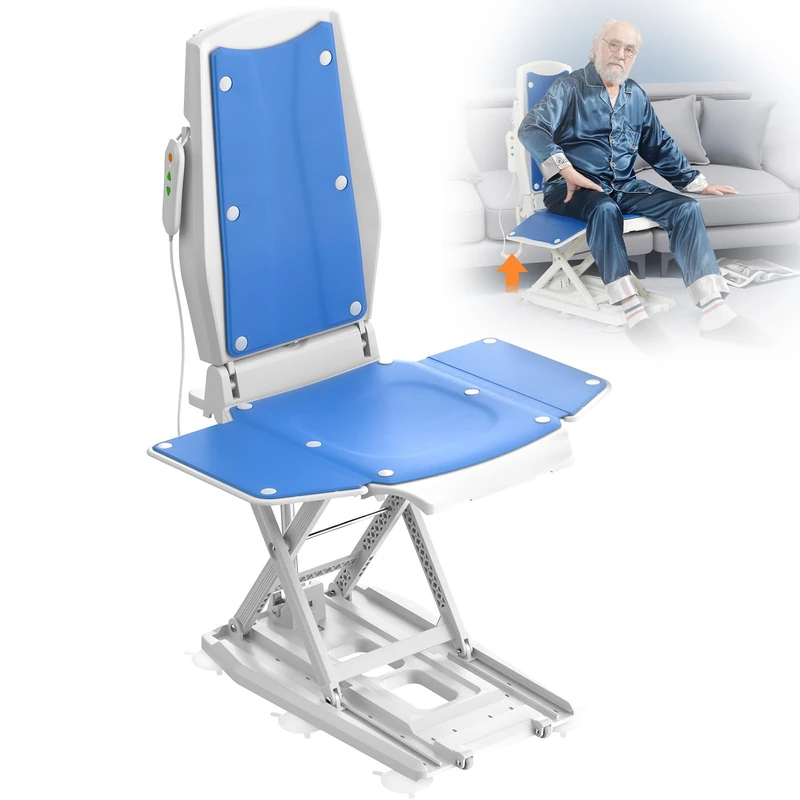 VOCIC Stand Up Chair, Electric Stand Up Aids with Wheels, Get Up from Floor, Foldable Assist Devices for Seniors, Height Adjustable 0-50cm, Max 140 kg Capacity, Includes 2 Types Suction Cups (Blue)