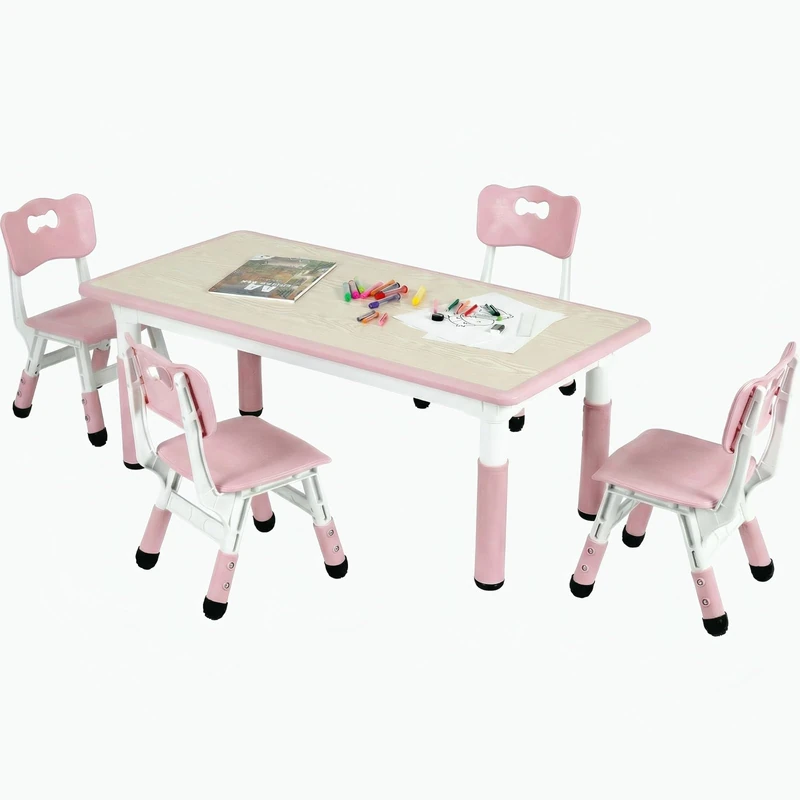 Clevich Children's Table with 4 Chairs, Table Chair Set, Height Adjustable, Children's Table Set for Children's Room, Plastic Children's Furniture, Children's Table and Chair Set for Boys Girls from 2