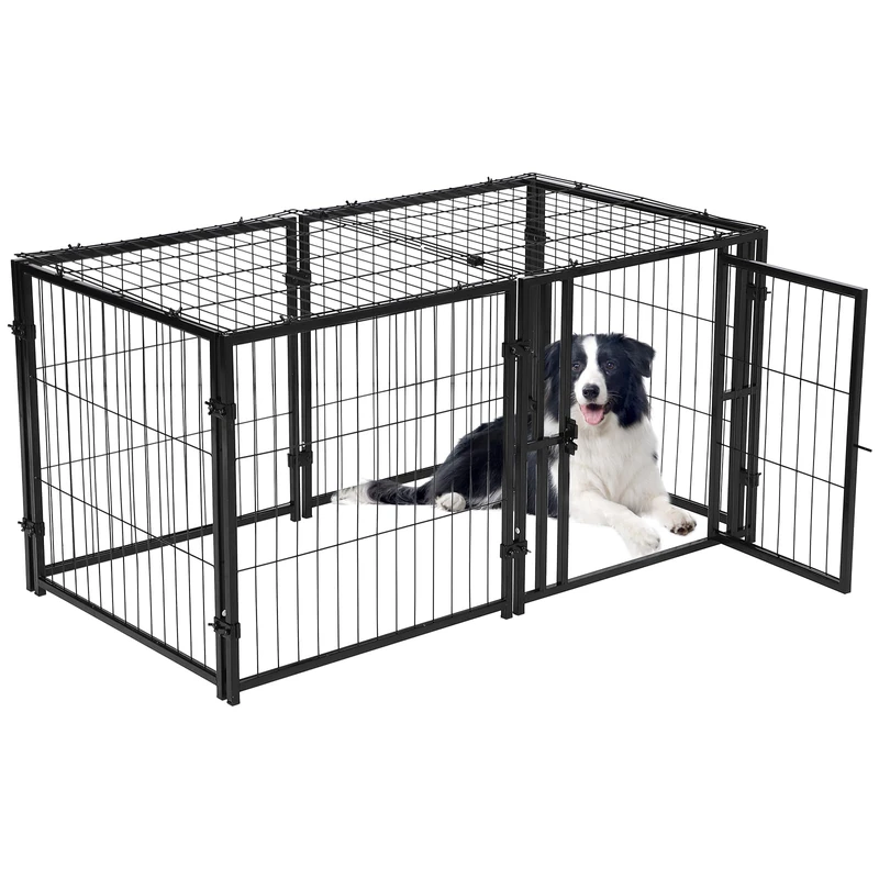 GarveeLife Metal Dog Cage Kennel Dog Playpen Portable Dog Crate with Locking Door Cat Rabbit Fence for Small Medium Large Dogs Indoor Outdoor, 124x61x61cm