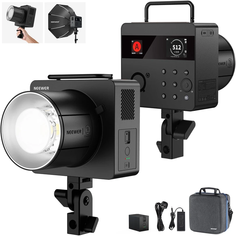 NEEWER 600Ws 2.4G TTL Outdoor Studio Flash, App Control Strobe Light Photography with 1/1 to 1/512 Output, 1/8000 HSS, 3000mAh Battery/400 Full Power Flash/0.01-0.9s Recycle/30W LED Modeling Lamp, Q6
