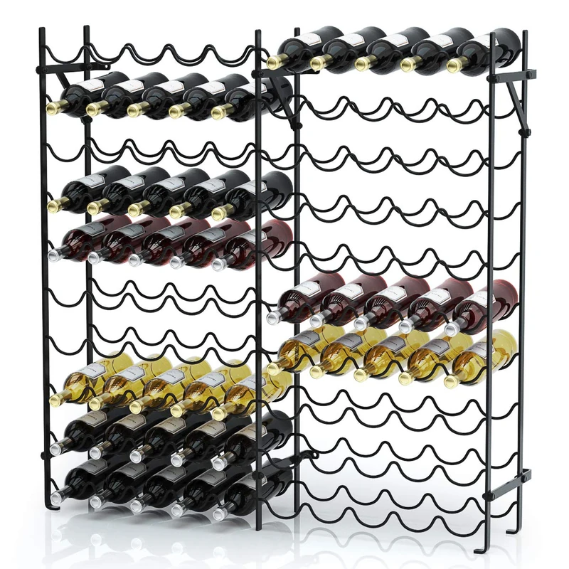 GiantexUK 10-Tier Metal Wine Rack, 100 Bottle Wine Storage Holder with Wall-Anchored Design, Heavy-Duty Freestanding Drink Wine Display Shelf for Bar, Wine Cellar, Dining Room