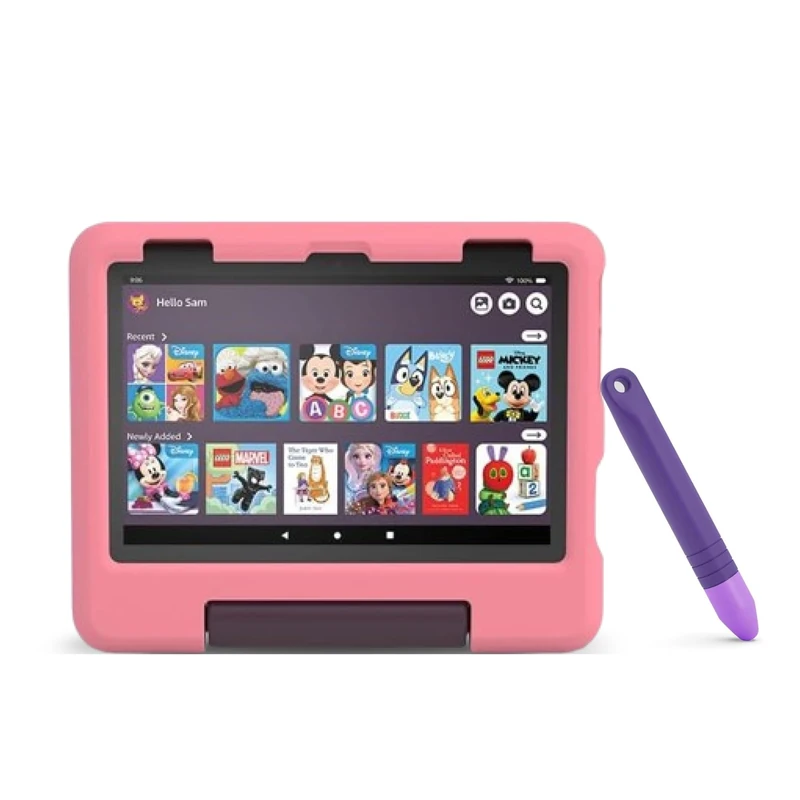 Amazon Fire HD 8 Kids tablet (Peppa Pig, limited edition), ages 3–7 |8" HD screen, parental controls, 13-hr battery, 32 GB, Pink + Amazon Kid-Friendly Tablet Stylus with Tether, 2 pack - Image 1