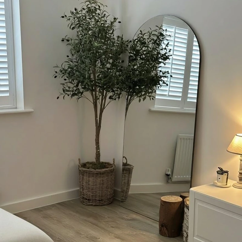 MirrorOutlet The Arcus - Frameless Modern Full Length Arched Leaner/Wall Mirror 71" X 35" (180CM X 90CM) Silver Mirror Glass with Black wooden Backing - Polished Edging