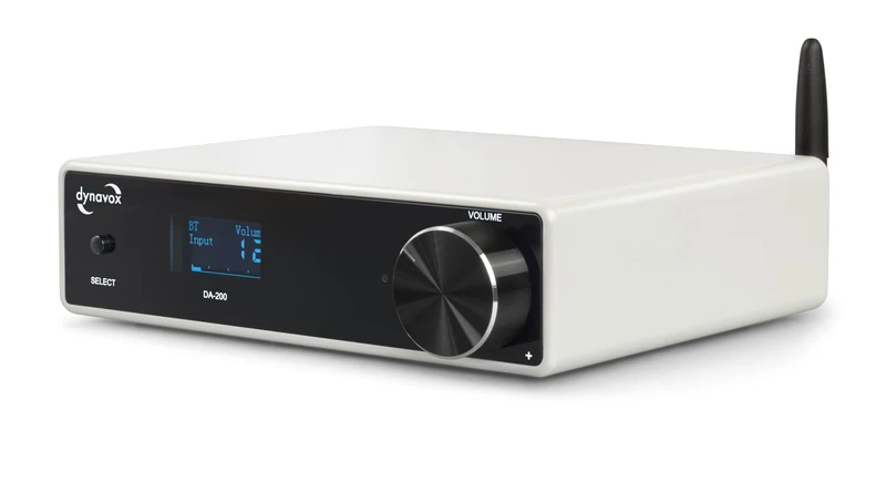 Dynavox DA-200 HiFi Amplifier, Compact Class-D Stereo Digital Amplifier with BT 5.0, USB-DAC, Optical & Coaxial, Subwoofer Out, Elegant Aluminium Housing, Ideal for PC Audio & Music Streaming, White