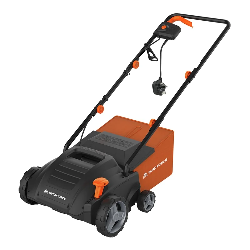 Yard Force 1500W Electric Lawn Scarifier and Aerator, 2-in-1 Moss & Thatch Remover, 32cm Working Width, 4-Stage Height Adjustment, 35L Collection Bag