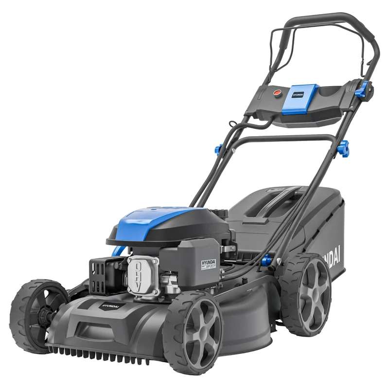 Hyundai 22” 56cm Electric Start Self-Propelled Petrol Lawnmower, Powerful 196cc 4-Stroke Engine, Mulching & Discharge, 70L Grass Box, 8 Height Settings, Black Edition