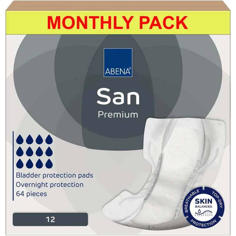 ABENA San 12, 4000ml, Pack of 64, Absorbency Premium Incontinence Pads for Men & Women, Breathable & Comfortable Pads Women & Men, Fast Absorbing, Discreet & Effective Adult Incontinence Pads