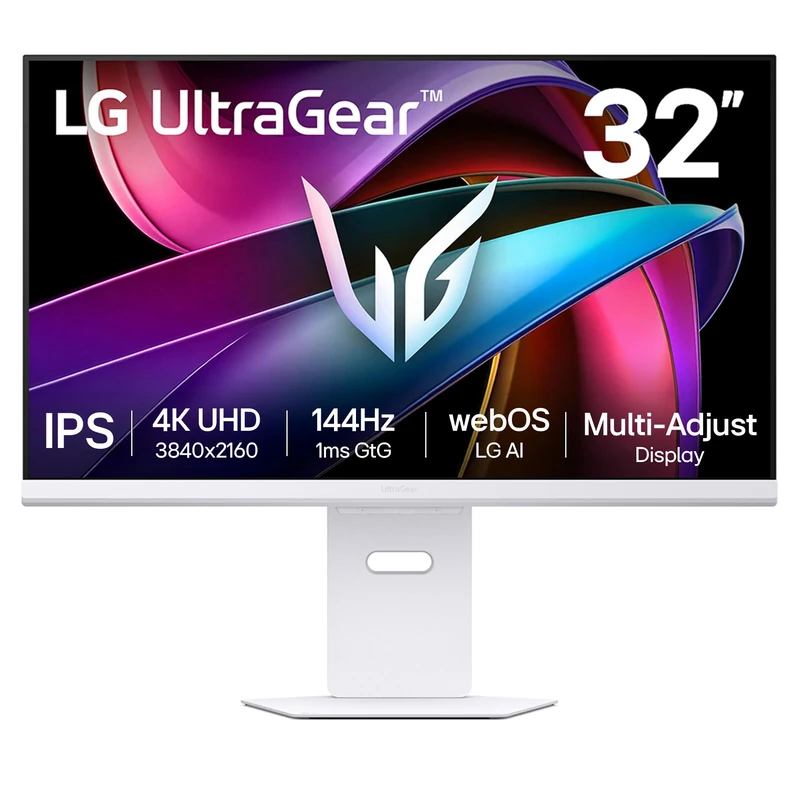 LG UltraGear G8s SMART Gaming Monitor 32G810SA-W : 4K UHD 32 Inch, 144Hz, 1ms, HDR 400, webOS AI, Built-in Speakers, Wi-Fi, Bluetooth, DP1.4, HDMI 2.1, USB-C, White