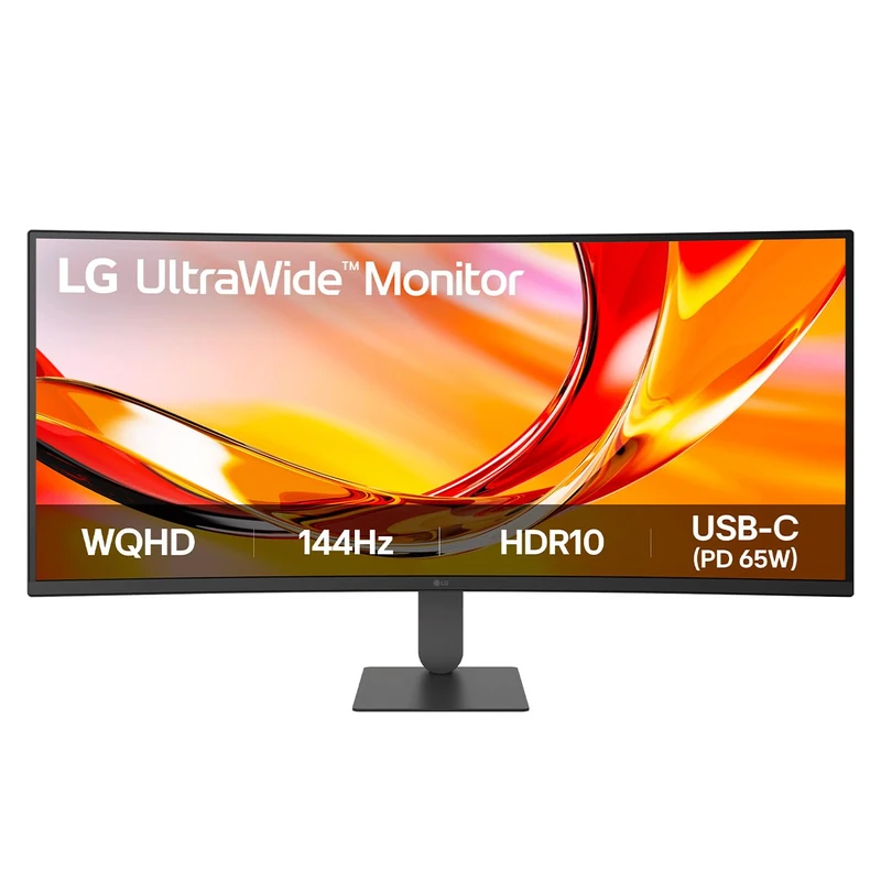 LG UltraWide Curved PC Monitor 34U640B-B, 34 inch, 1440p VA, 144Hz, 5ms GtG, HDR10, FreeSync Premium, HAS display, Reader Mode & Flicker Safe,USB-C, DP 1.4, HDMI, Black
