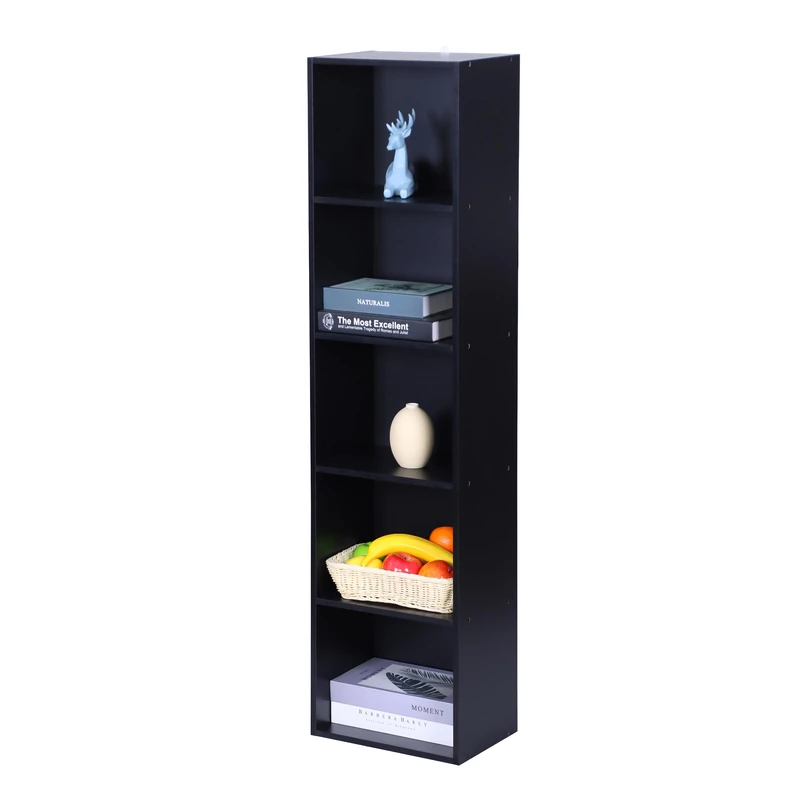 Relaxdays Cube Bookcase with 5 Compartments, Open Shelves, 132x32x24 cm, Black for Living Room
