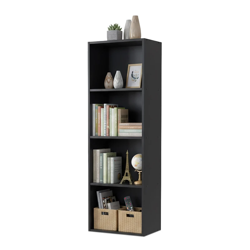 Relaxdays Cube Bookcase with 4 Compartments, Open Standing Shelf, 106x32x24 cm, Black