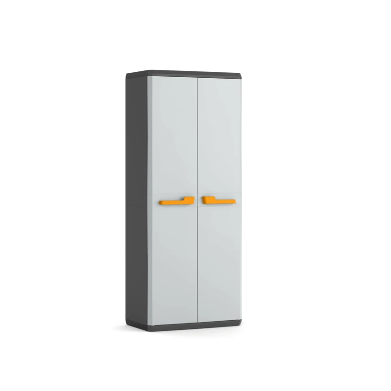 Keter Rio Broom Cabinet for Garage and Balcony, with 3 Adjustable Shelves, Gray, 68x39x166H cm