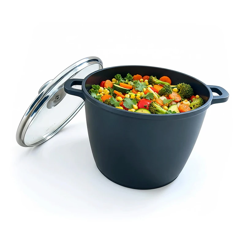 Relaxdays XXL Non-Stick Soup Pot with Glass Lid, Induction, 10L, Deep Aluminium, 28cm, Black