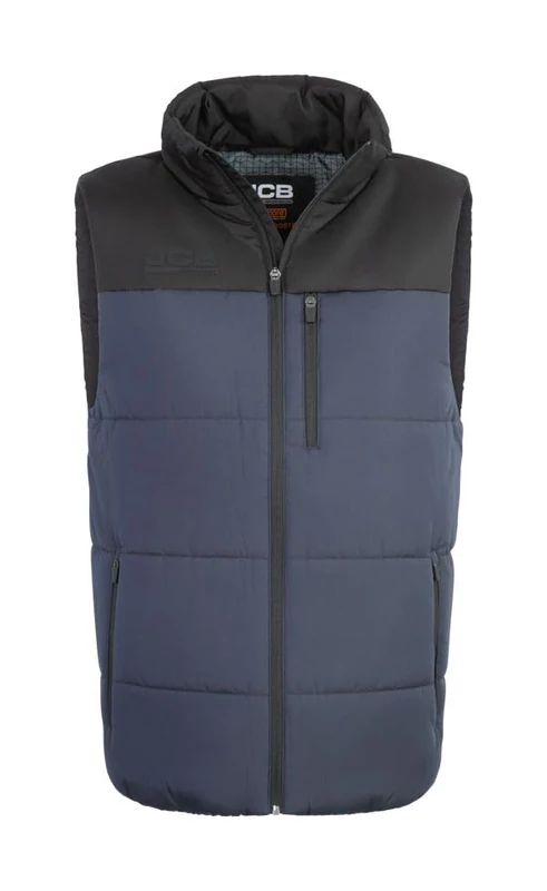 JCB Unisex Padded Gilet - Navy/Black - Water Repellent Insulated Bodywarmer with 160g Wadding for Tradesmen - Polyester Ripstop Sleeveless Jacket - CLO 2.5 Rated Workwear Vest for Construction Sites