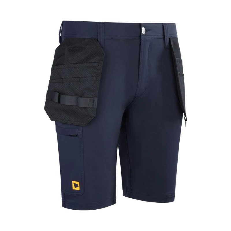 JCB Unisex Stretch Holster Pocket Shorts - Navy - Heavy Duty Nylon Spandex Work Shorts with Reinforced Detachable Tool Pockets and D-Ring - Triple Stitched Water Repellent Cargo for Trades