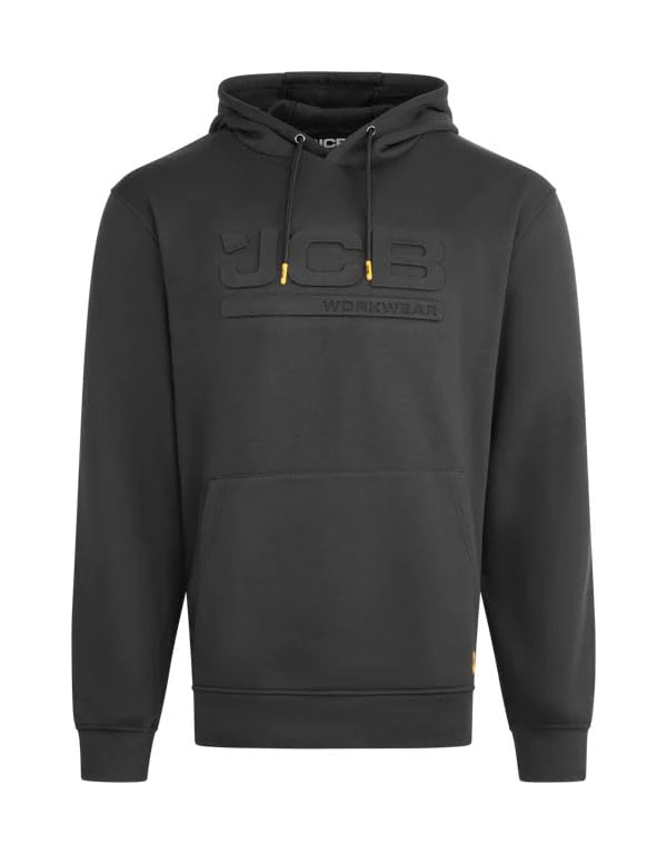 JCB Unisex Embossed Hoody - Black - 270gsm Cotton Blend Pullover Hoodie with 3D Logo and Knitted Cuffs for Tradesmen - Durable Work Hoodie for Building Site and Casual Leisure Outdoor Wear - Image 1