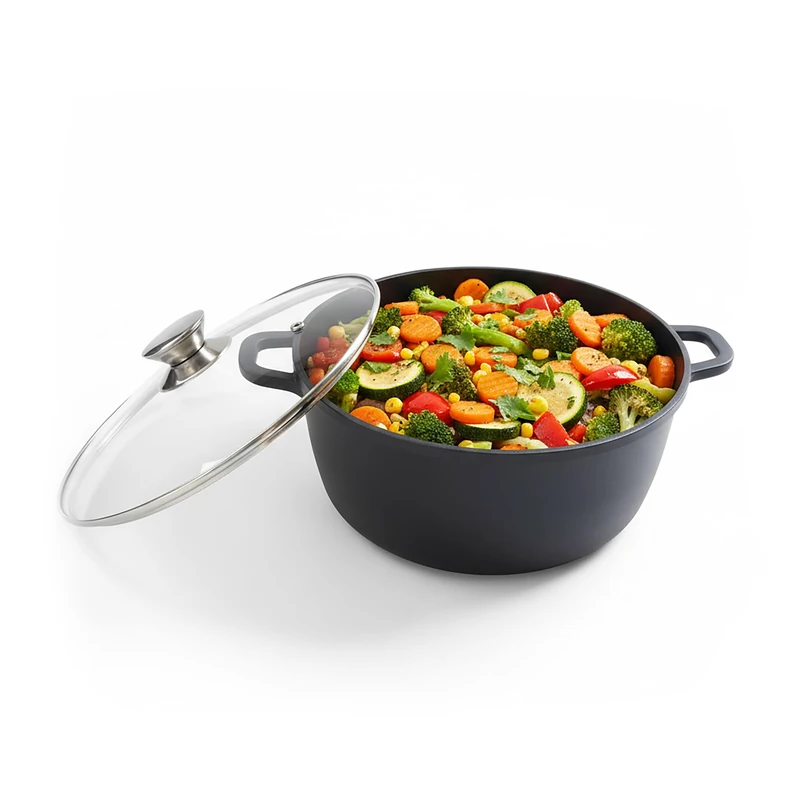 Relaxdays Braising Pot with Glass Lid, Non-Stick, Induction Suitable, Cast Aluminum, 12.5 x 28 cm, Black