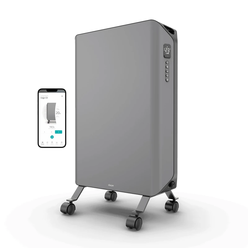 Duux Edge Oil Smart Oil Filled Radiator, Portable, Timer, Boost Mode, 2000W Grey | DXOH21UK