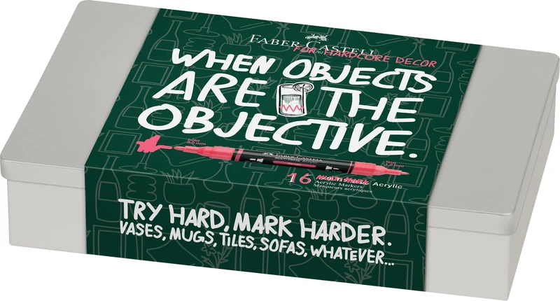 Faber-Castell Multimark Acrylic Dual Marker, Set of 16 Home Colours, Art Set Supplies, Water-Based Acrylic Marker Pen, Double Ended, Bold & Fine Tip, Art Markers, Colouring Pens, Highlighters