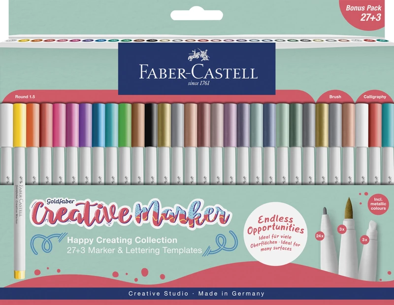 Faber-Castell Goldfaber Creative Marker Set, Brush Tip, Set of 30 Colours, Drawing, Creative Lettering, Sketching, DIY, Upcycling, Colouring Marker Pen for Many Creative Art Projects