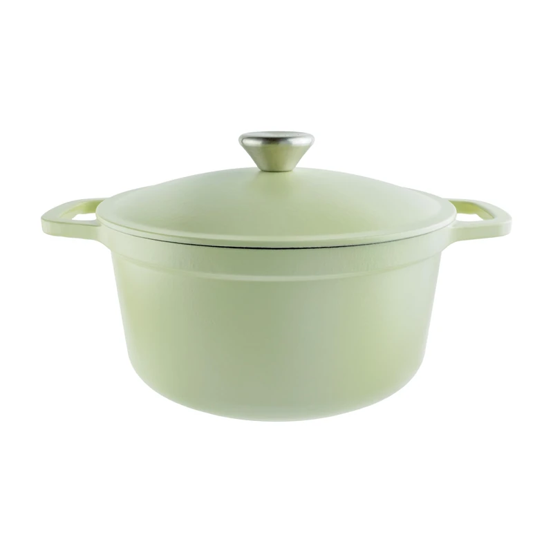 Commichef Lightweight Cast Iron Casserole 22cm, 3L, Green – Dutch Oven Pot With Lid For Cooking & Bread Baking, Enamelled Skillet Pan, Induction Hob Compatible Stewpot