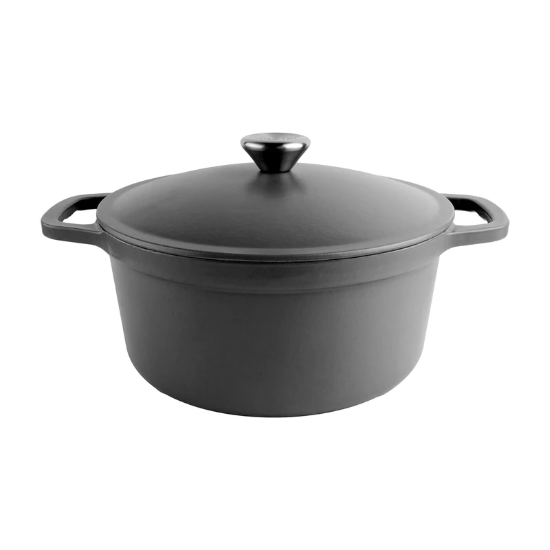 Commichef Lightweight Cast Iron Casserole 22cm, 3L, Black – Dutch Oven Pot With Lid For Cooking & Bread Baking, Enamelled Skillet Pan, Induction Hob Compatible Stewpot