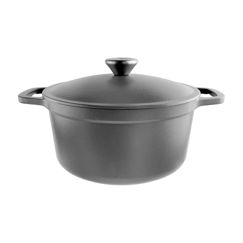 Commichef Lightweight Cast Iron Casserole 26cm, 4.5L, Black – Dutch Oven Pot With Lid For Cooking & Bread Baking, Enamelled Skillet Pan, Induction Hob Compatible Stewpot