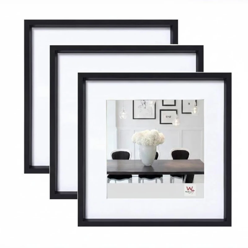 walther design - Steel Style ES330B3 Picture Frames, Black, 30 x 30 cm, Pack of 3 Plastic Frames - Image 1