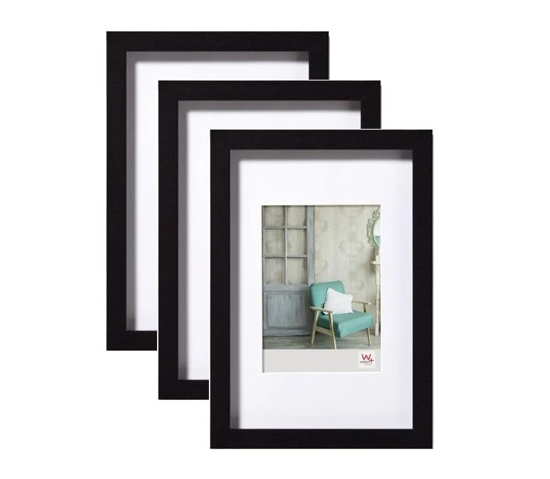 walther design - Stockholm EA318B3 Picture Frames, Black, 13 x 18 cm, Pack of 3 Wooden Frames