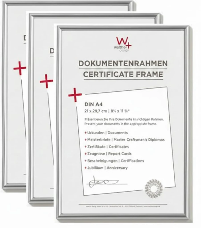walther design - Galeria KG130H3 Picture Frames, Silver, 21 x 29.7 cm, Pack of 3 A4 Plastic Frames