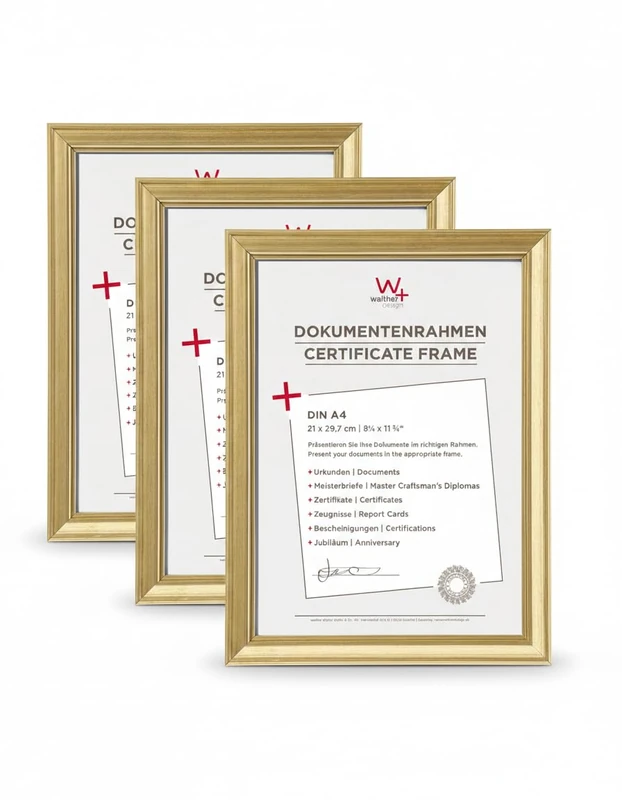 walther design - Lounge JA130G3 Picture Frames, Gold, 21 x 29.7 cm, Pack of 3 A4 Photo Frames - Image 1