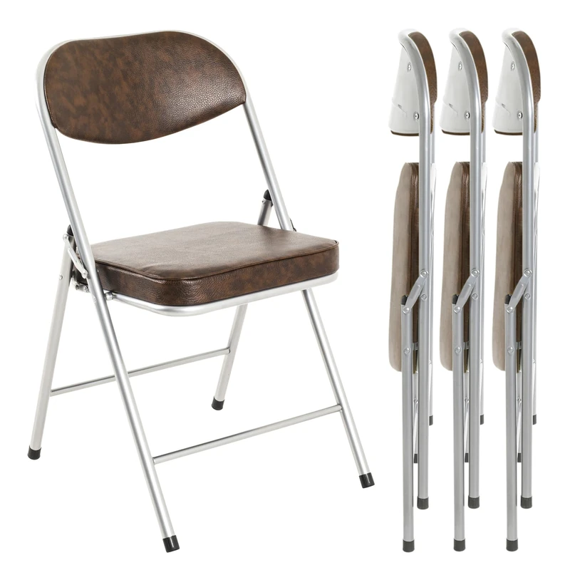HAKU Folding Chair Upholstered Set of 4 Folding Chairs Comfortable Alu, Brown, Faux Leather - Upholstered Back and Seat, Steel - Dimensions: W 47 x H 79 x D 53 cm, Style: Modernolding Chair Set of 4