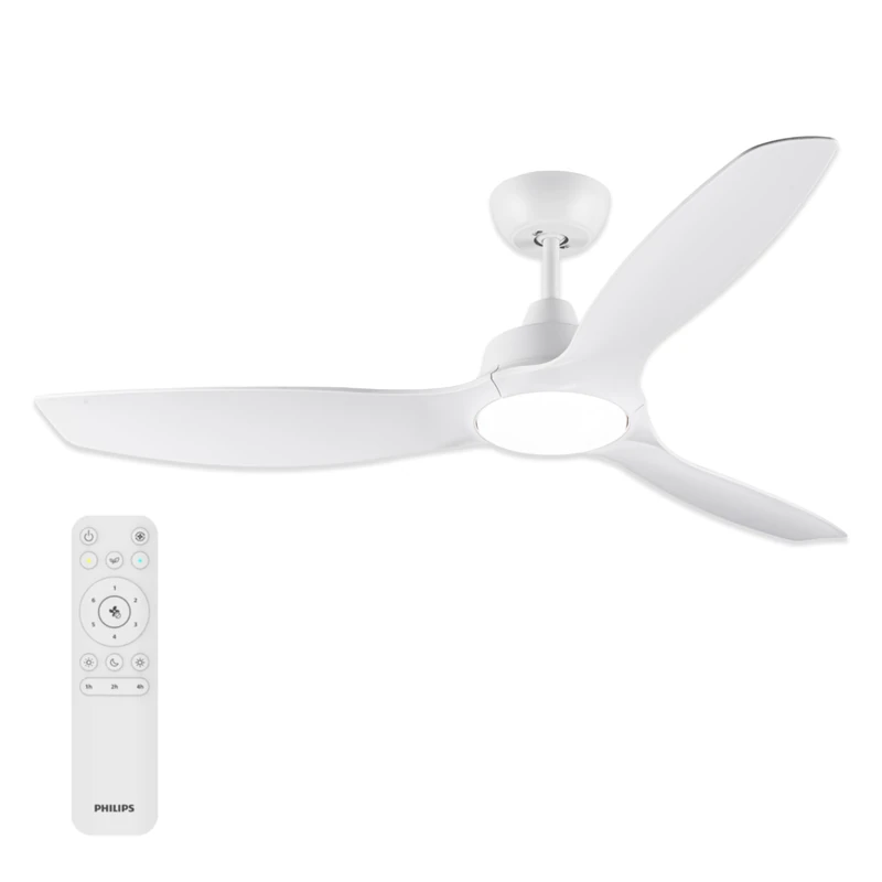 Philips Fixed-Blade Ceiling Fan with LED Light, 3 Blades, 132 cm Diameter, 2650 Lumens, Tunable White Light from 3000 K to 6500 K, Dimmable to 5%, Remote Control Included, White