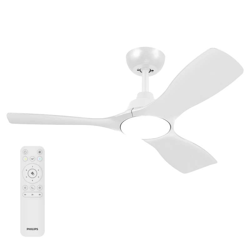 Philips Fixed-Blade Ceiling Fan with LED Light, 3 Blades, 107 cm Diameter, 2650 Lumens, Tunable White Light from 3000 K to 6500 K, Dimmable to 5%, Remote Control Included, White