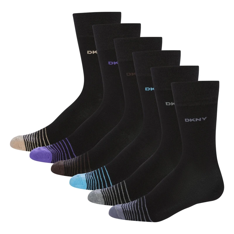 DKNY Ross Men's Black Socks 6 Pack | Suitable for Work, Casual Wear, and Sports | Breathable, Bamboo Mens Socks 7-11 UK | Colour-Tip Black Multipack Set