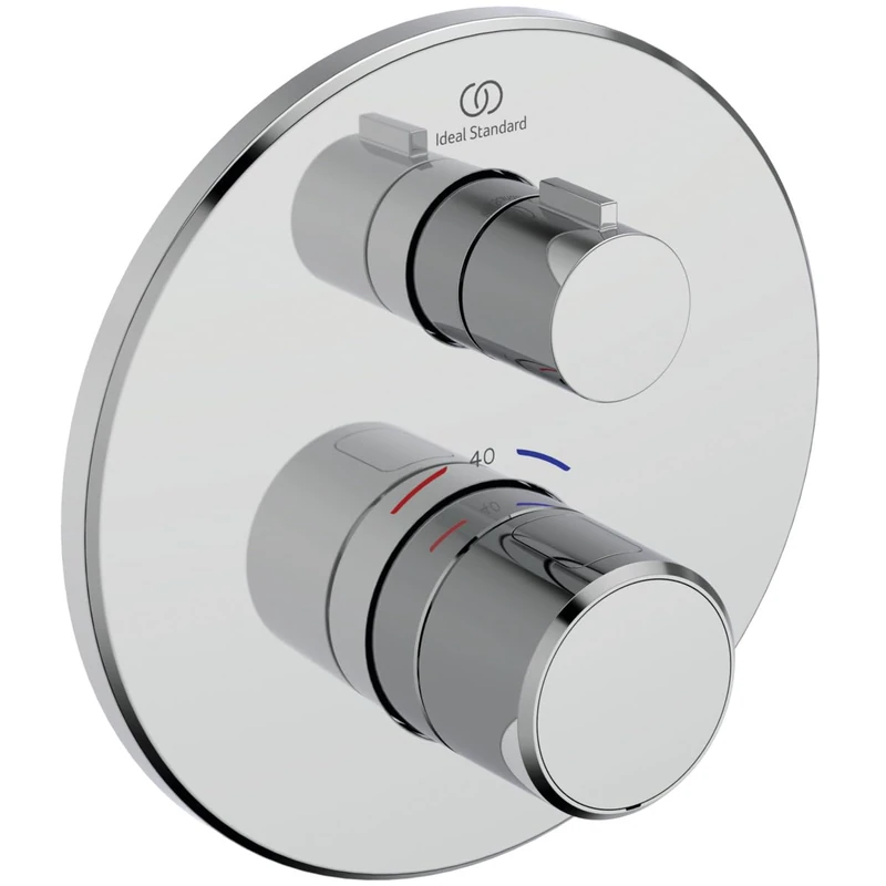 Ideal Standard Ceratherm T100 Concealed Shower Thermostat, Single Outlet, Shower Fitting, Shower Thermostat, Temperature Lock at 40°C – Chrome