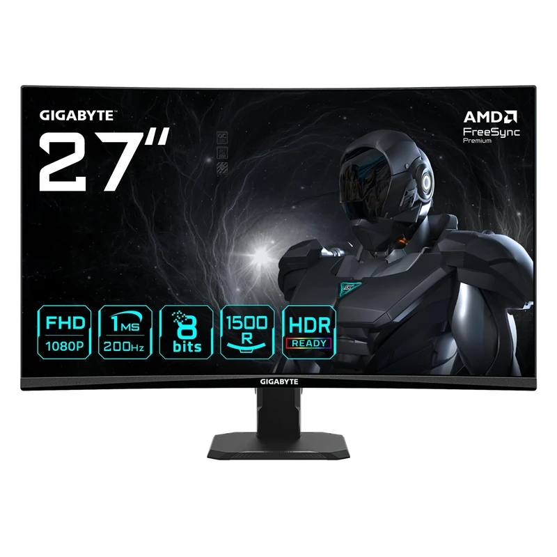 Gigabyte GS27FCA 27" FHD Curved Gaming Monitor - 1920 x 1080, 200Hz, 1, 250 cd/m², FreeSync Premium, HDR Ready, HDMI 2.0, Displayport 1.4