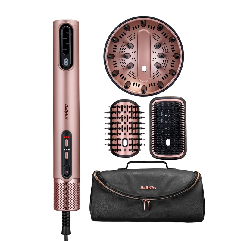 BaByliss Air Wand, 4‑in‑1 Hair Dryer and Styler with Diffuser & Luxury Gift Bag, Wet‑to‑Dry Hair Dryer Brush, Anti‑Frizz Ionic Technology, No Heat Damage, Multi Heat Settings, Pink, AS6556U - Image 1