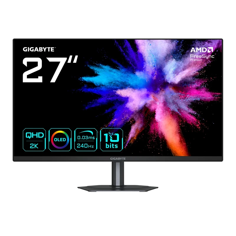 Gigabyte GO27Q24 27” OLED 2K QHD Gaming Monitor - 2560 x 1440, 240Hz, 0.03ms, 400 cd/m², FreeSync Premium, HDMI 2.0, Displayport 1.4