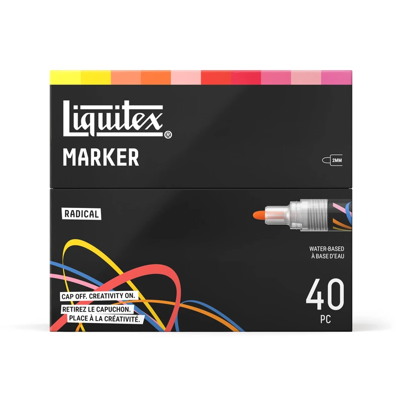Liquitex 3699490 Multi-surface markers with durable tips and quick-drying aqueous base - vibrant colours on canvas, wood, glass, textiles and much more - Radical set, 40 x 2 mm