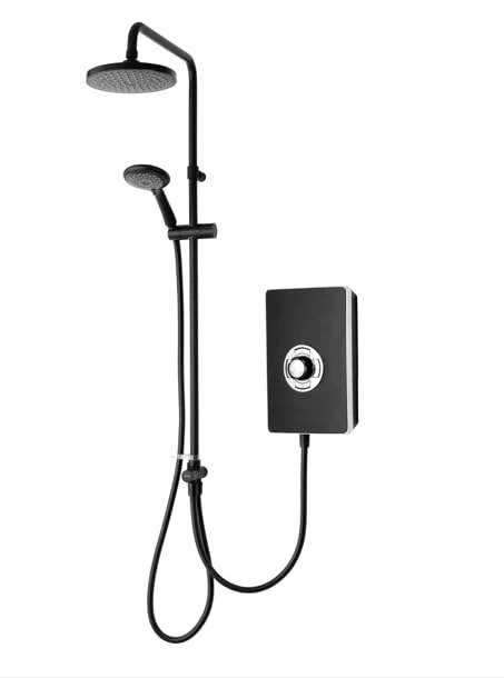 Triton Showers | Collections II DuElec | Aspirante | Electric Shower | Dual Shower Head | 9.5KW | Matte Black | Rainfall Shower Head | Black Electric Shower | Shower Head and Hose Set
