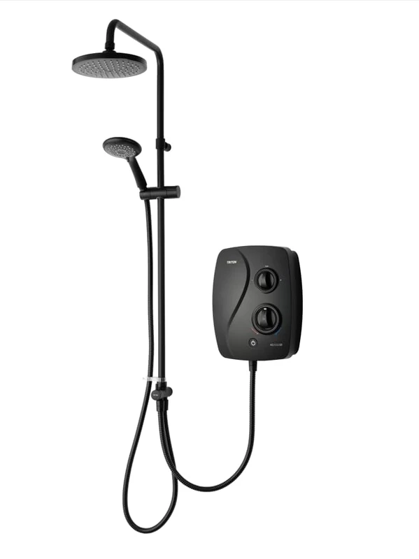 Triton Showers | AS2000SR DuElec | Power Shower | Black | Rainfall Shower Head | Black Thermostatic Shower | Power Shower Head | Quiet Pump | Dual Shower Heads