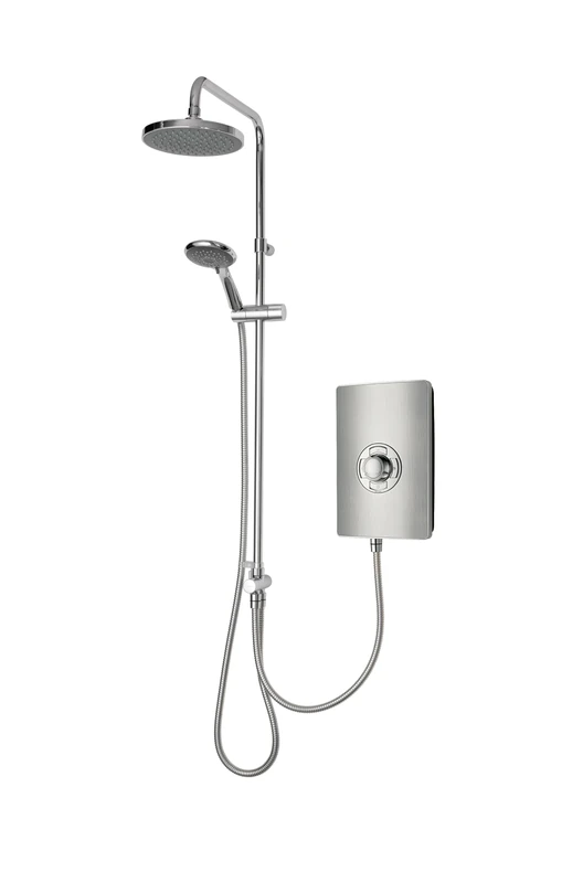 Triton Showers | Collections II DuElec | Aspirante | Electric Shower | Dual Shower Head | 9.5KW | Brushed Steel | Rainfall Shower Head | Triton Electric Shower | Shower Head and Hose Set
