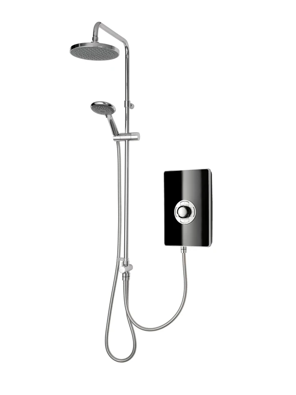 Triton Showers | Collections II DuElec | Aspirante | Electric Shower | Dual Shower Head | 9.5KW | Gloss Black | Rainfall Shower Head | Black Electric Shower | Shower Head and Hose Set