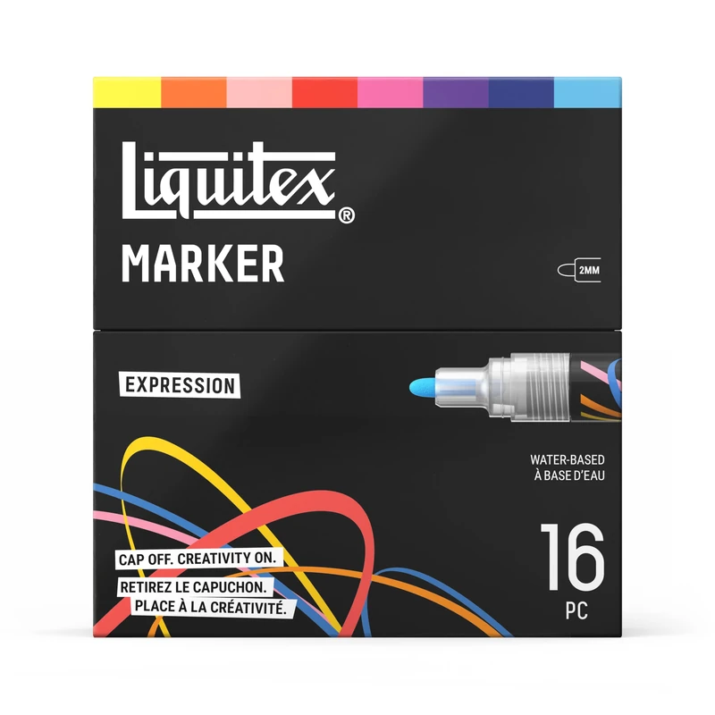 Liquitex 3699489 Multi-surface markers with durable tips and quick-drying aqueous base - bright colours on canvas, wood, glass, textiles and much more - Expression set, 16 x 2 mm