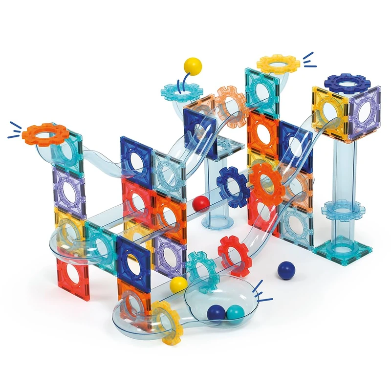 LUDI – Magnetic circuit – Ball circuit with 26 magnetic plates, 48 elements of course and 6 balls – 2D and 3D construction – From 3 years old
