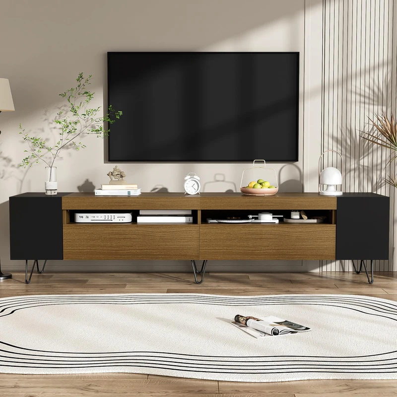 Ball & Cast TV Stand with Storage,Modern TV Cabinet with Black and Wood Effect for 70.8 inch, for livingroom