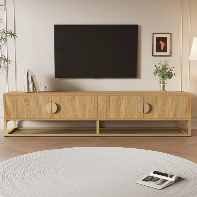 Ball & Cast 180 cm TV Cabinet with Wood Grain – Modern Dining Room Cabinet, 4 Doors, Semi-Circular Handles