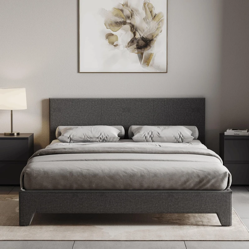 Vida Designs Victoria King Size Bed, Dark Grey Linen & Gel Memory Foam Pocket Spring Mattress, King