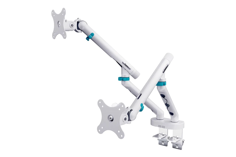 DIGITUS Dual Monitor Mount – two monitors – up to 35 inches – mechanical spring – 10 kg load capacity – for flat and curved screens – VESA 75x75, 100x100 – table clamp – Design Series – White